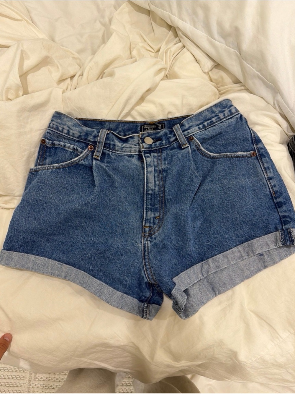 Abercrombie & Fitch Rolled-Hem Medium Blue Denim Shorts